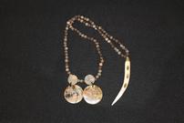 Natural Gemstone Long Necklace with Bone Horn Pendant & Natural Bone Earrings 202//135