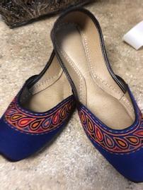 Ornate Royal Blue Slippers with Multi Color Detail - Size 7 202//269