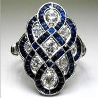 Art Deco Silver Layered Blue Sapphire Ring 202//202