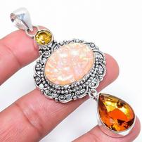 Orange Triplet Fire Opal With Honey Topaz Drop Necklace 202//202