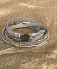 Gray Leather Druzy Crystal Wrap Bracelet 202//241
