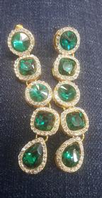 Emerald Green and Crystal Dangle Earrings 144//280