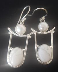  Silver Howlite Drop Earrings 1.5" Long 202//253