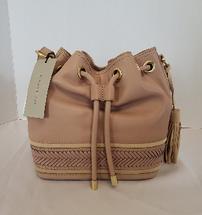 Brahmin women's khaki leather drawstring shoulder purse 202//215