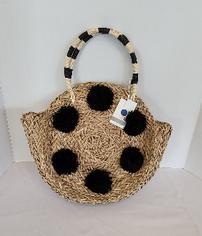 Mud Pie pom-pom circle straw tote bag 202//236