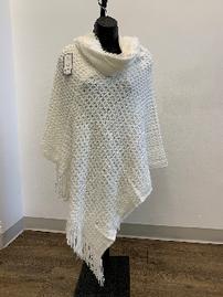 Textured washable ivory poncho w/faux fur accents 202//269