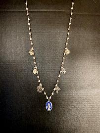 Long corded pearl necklace w/antique Catholic charms 202//269