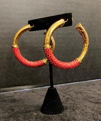 Gas Bijoux gold & wine-colored leather large hoops earrings 202//242