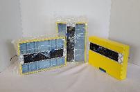 Set of 3 Wolf Designs stackable trays in yellow with blue interior 202//133