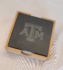 Set of 4 Texas A&M slate coasters with bamboo holder 202//225