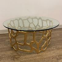 Arteriors gold leaf applique aluminum base with glass top cocktail table 202//202