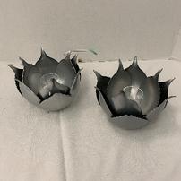 Set of 2 lotus flower silver candle holders 202//202