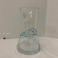 Clear crystal vase with teal squiggles 202//202