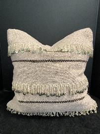 Pink Anthropologie pillow w/fringe rows & metal accents, 20