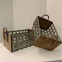 Set of 2 woven tin & wood baskets w/wood handles, 16
