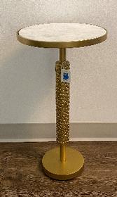 Gold metal w/white marble top side table, 12