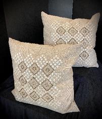 Set of 2 linen decorative pillows w/pearl & bronze accents, 20