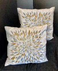 Set of 2 cream velvet decorative pillows w/gold & silver embroidery-20
