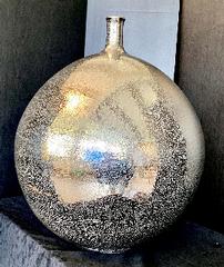 Decorative globe vessel with reflective silver texture, small 202//240