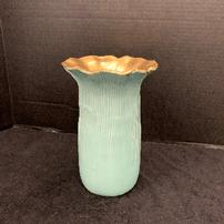 Ceramic teal vase with gold interior edge 202//202