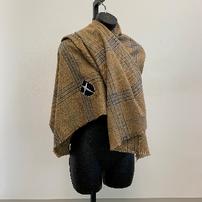 Camel/navy plaid cashmere wrap/scarf embroidered w/Jesuit shield 202//202