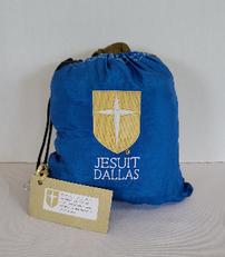Blue/gold hammock w/carrying case. Case embroidered w/Jesuit Dallas & shield 202//231
