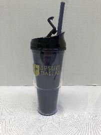 Blue tumbler w/lid & straw embellished w/Jesuit Shield & logo 202//269