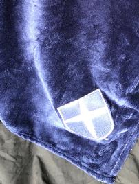 Navy velvet throw w/Jesuit shield, 50