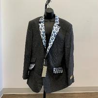 Gray blazer w/Jesuit shield fabric on lapel, collar & pockets, size L 202//202