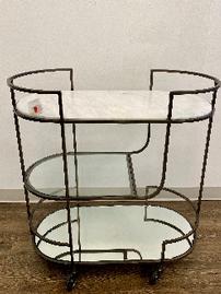 Iron framed bar cart w/graphite finish & white marble/glass/mirrored tiers 202//269
