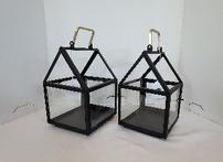 Set of 2 Magnolia Hearth & Hand black metal lanterns w/gold accents 202//147