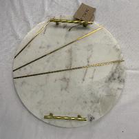 Round marble & brass serving cheese plate with handles, 14