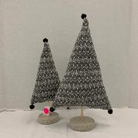 Set of 2 gray knit Alpine Christmas Trees with Jingle Bells, 12