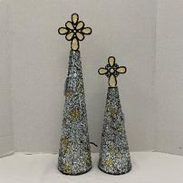 Set of 2 mirrored Christmas Trees with amber crosses on top 202//202