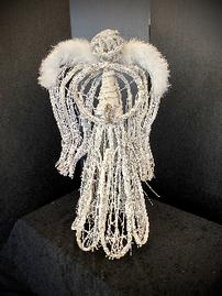 Iceland angel organic form of white branches, bark, faux fur & feathers 202//269