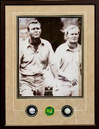 Arnold Palmer & Jack Nicklaus signed golf ball set w/vintage photo, framed 202//263
