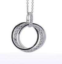 18K white gold triple circle diamond necklace w/round diamonds, 1.08 CTW 202//208