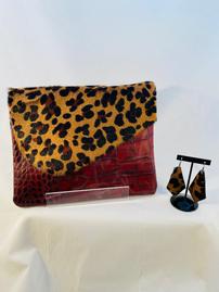 Red Alligator Purse with Leopard Flap & Earrings 202//269