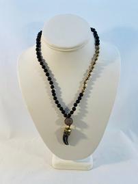 Brass Horn Black Onyx/Pearl Necklace 202//269