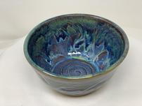 Peacock color small serving bowl with feather carvings 202//152