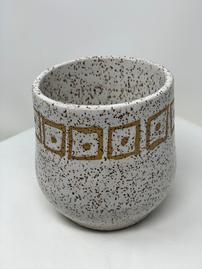 White speckled ceramic pot with geometric design 202//269