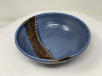 Blue and brown ceramic bowl with stripe accent 202//151