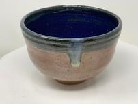 Copper patina ceramic bowl with cobalt blue interior 202//152