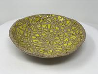 Beige and yellow ceramic bowl with geometric design 202//152