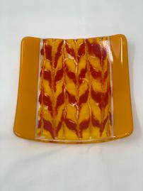Glass plate with tangerine and red chevron pattern 202//269