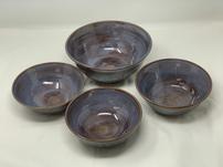 Set of 4 ceramic serving bowls in shades of brown & blue 202//151