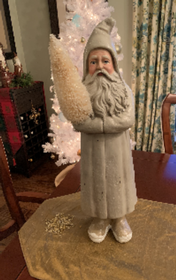 Tall Gray Santa Holding a Brush Tree 176//280