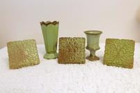 Vintage Frankoma Vases, pedestal and 3 trivets 202//135