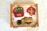 Collectible 3 piece Glass Coca-Cola Ornament Set in wooden crate 202//135