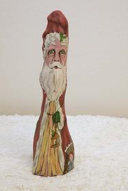 Medium Santa in Red Robe,  hand painted on cypress knee 187//280